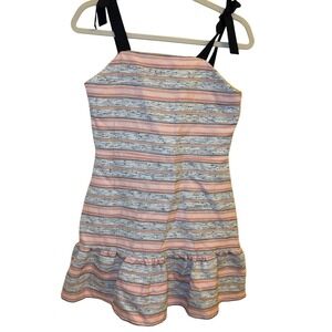 GB Girls Size 16 Pink Stripe Tie Strap Ruffle Hem Dress